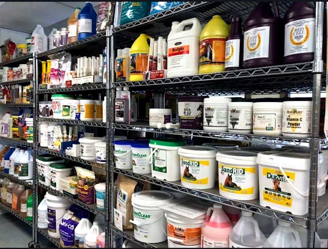 Equine health, grooming and horse care products stocked on shelves at United Hay Sales